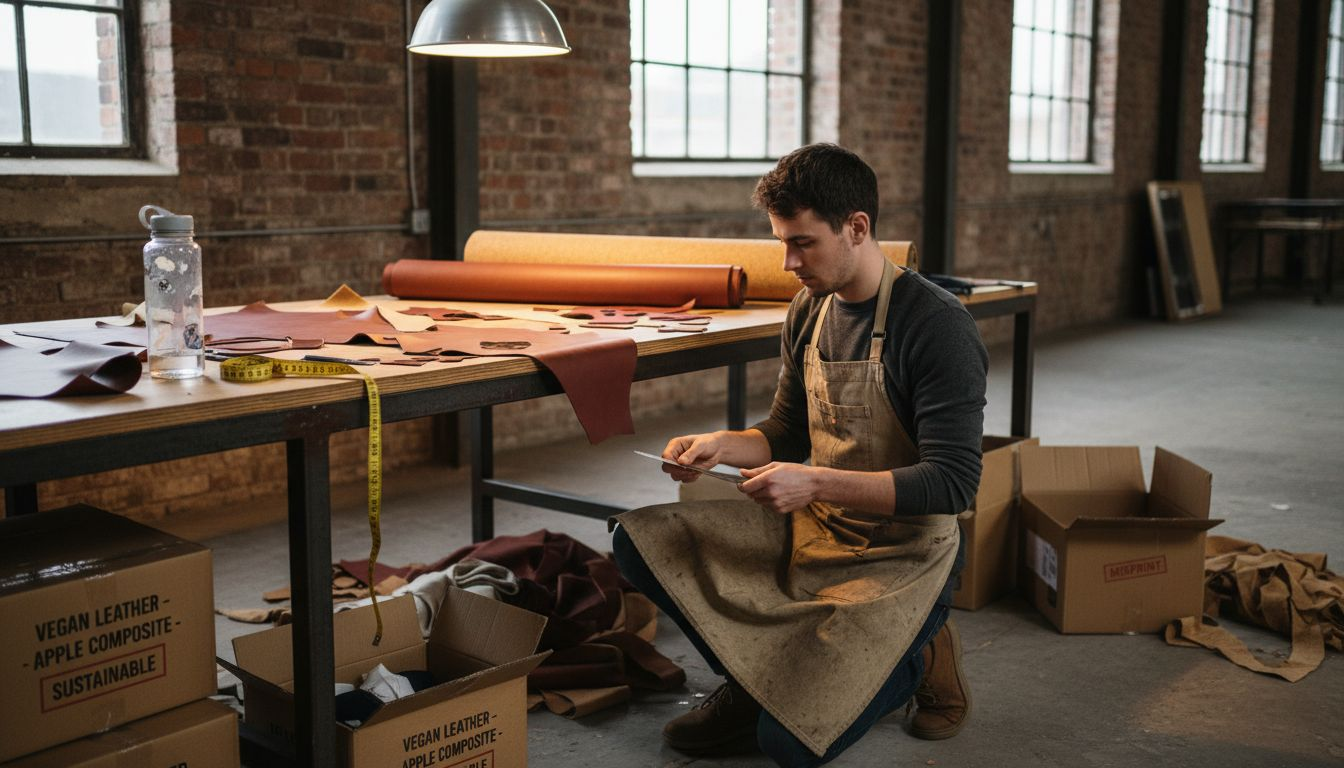 Artisan sorting vegan leather and cork