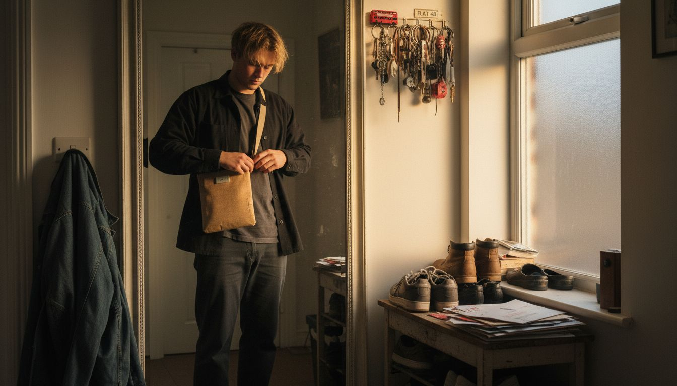 Man styling cork bag with outfit
