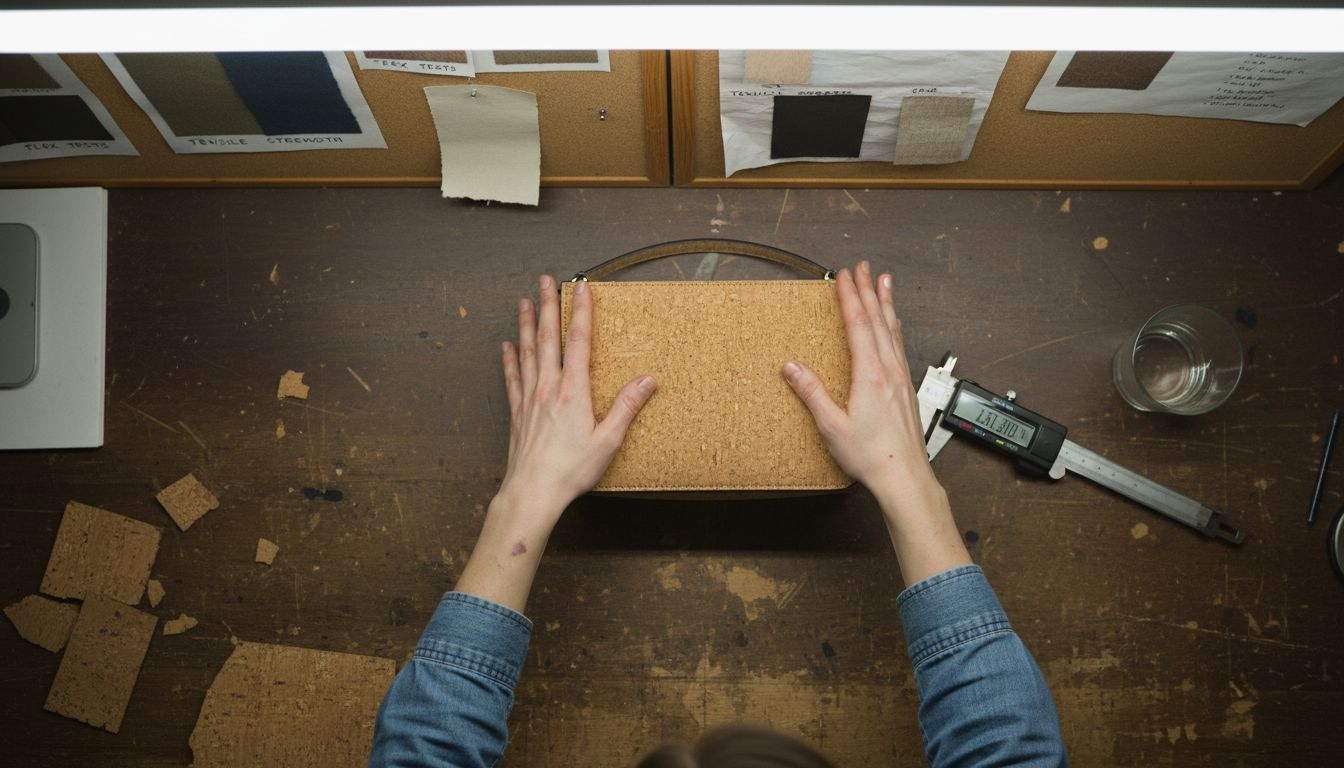 Testing durability of cork fashion material