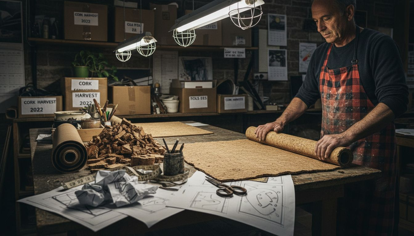 Craftsman working with natural cork material
