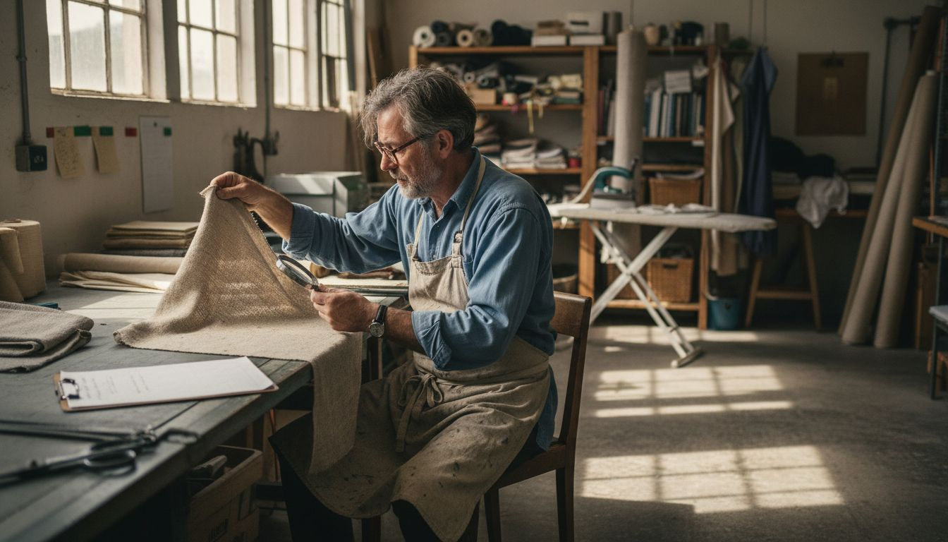 Expert inspecting sustainable hemp textile