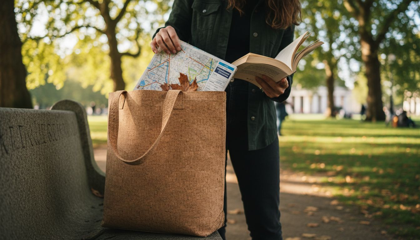 Cork fashion bag in park setting