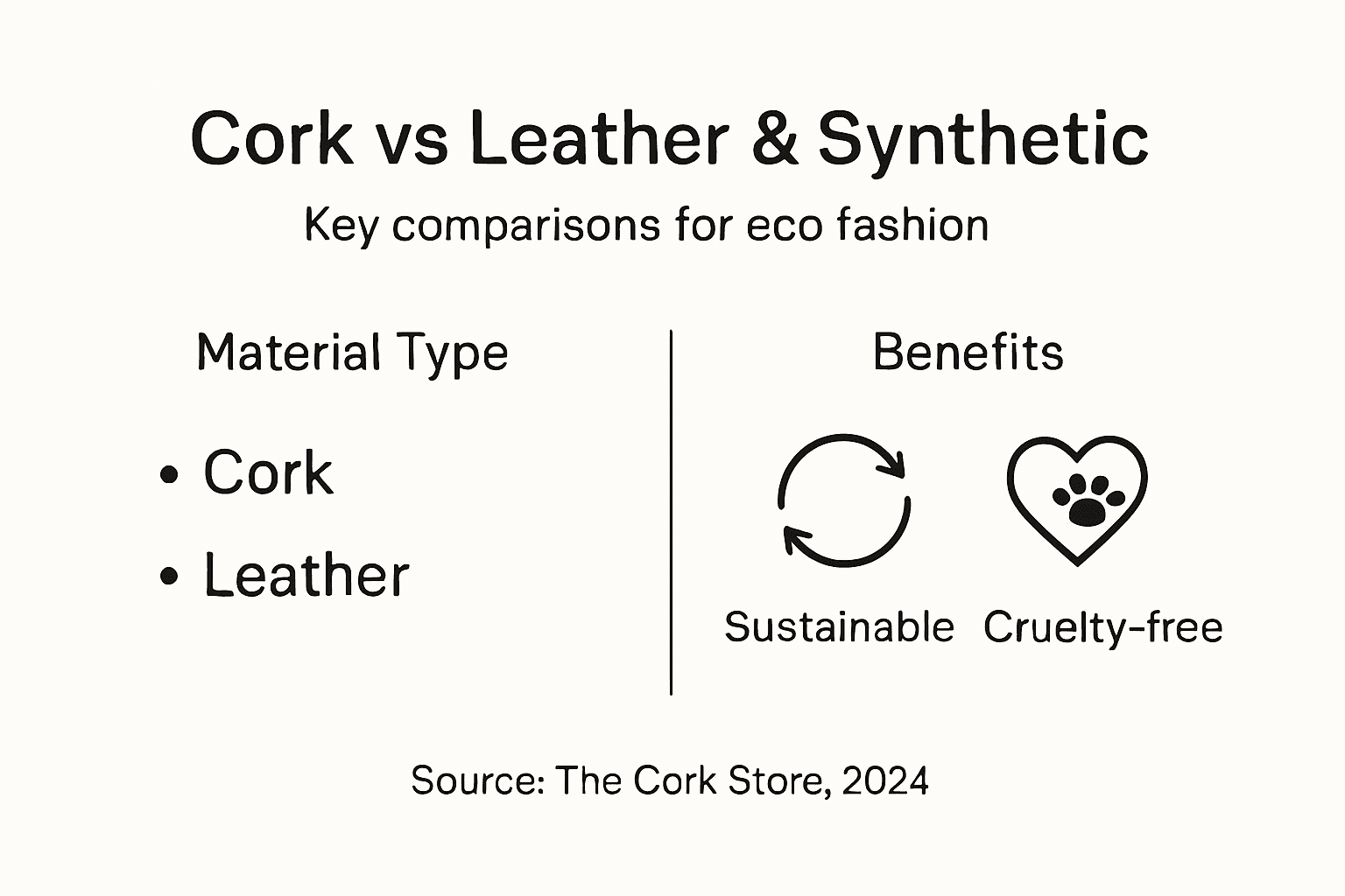 Infographic comparing cork, leather, synthetic materials