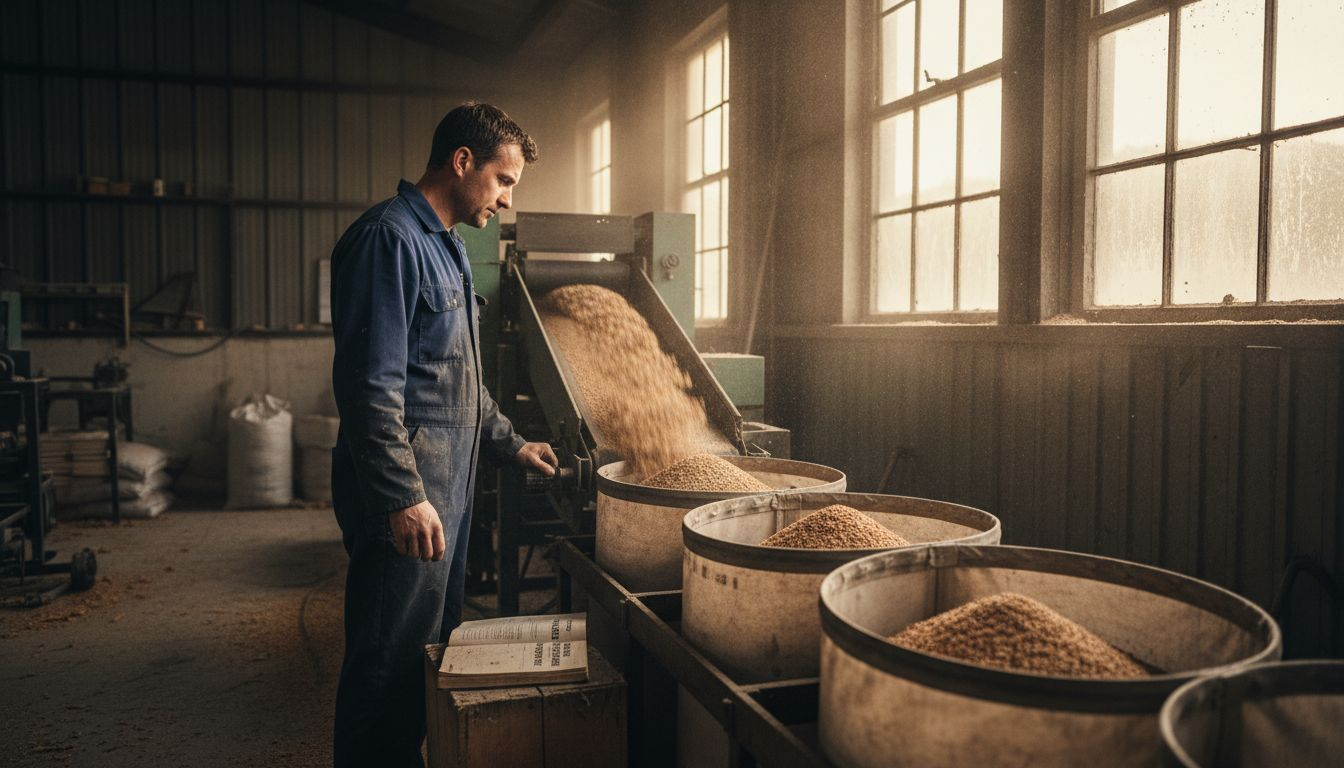 Technician at cork factory conveyor belt