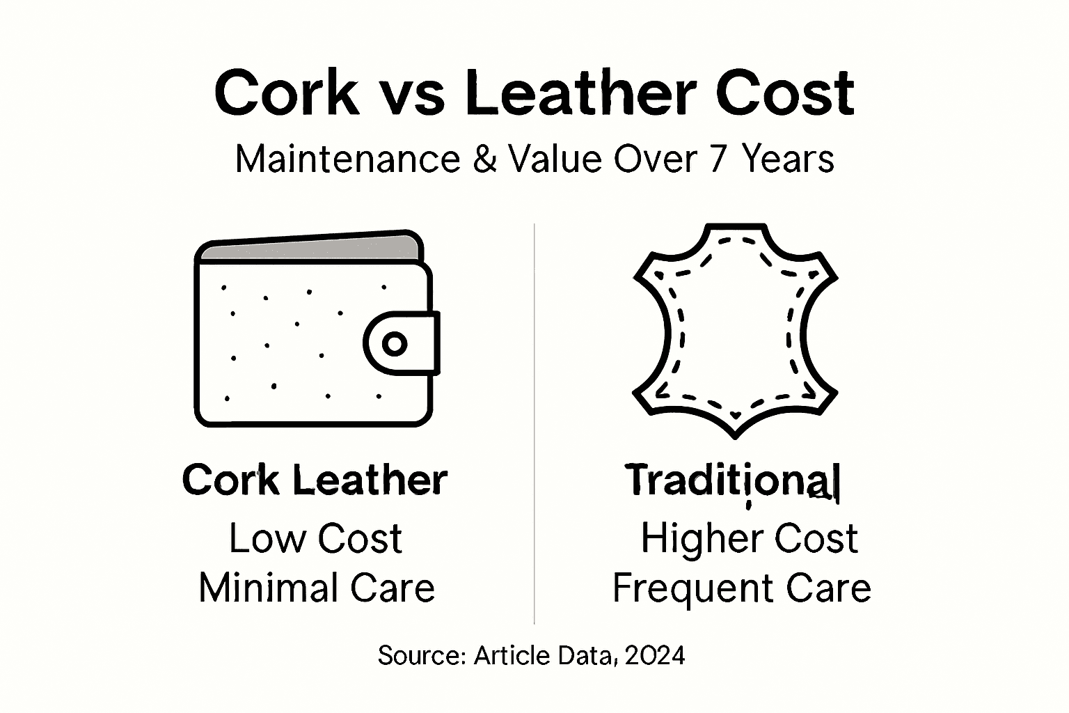 Infographic showing cost and care of cork vs leather