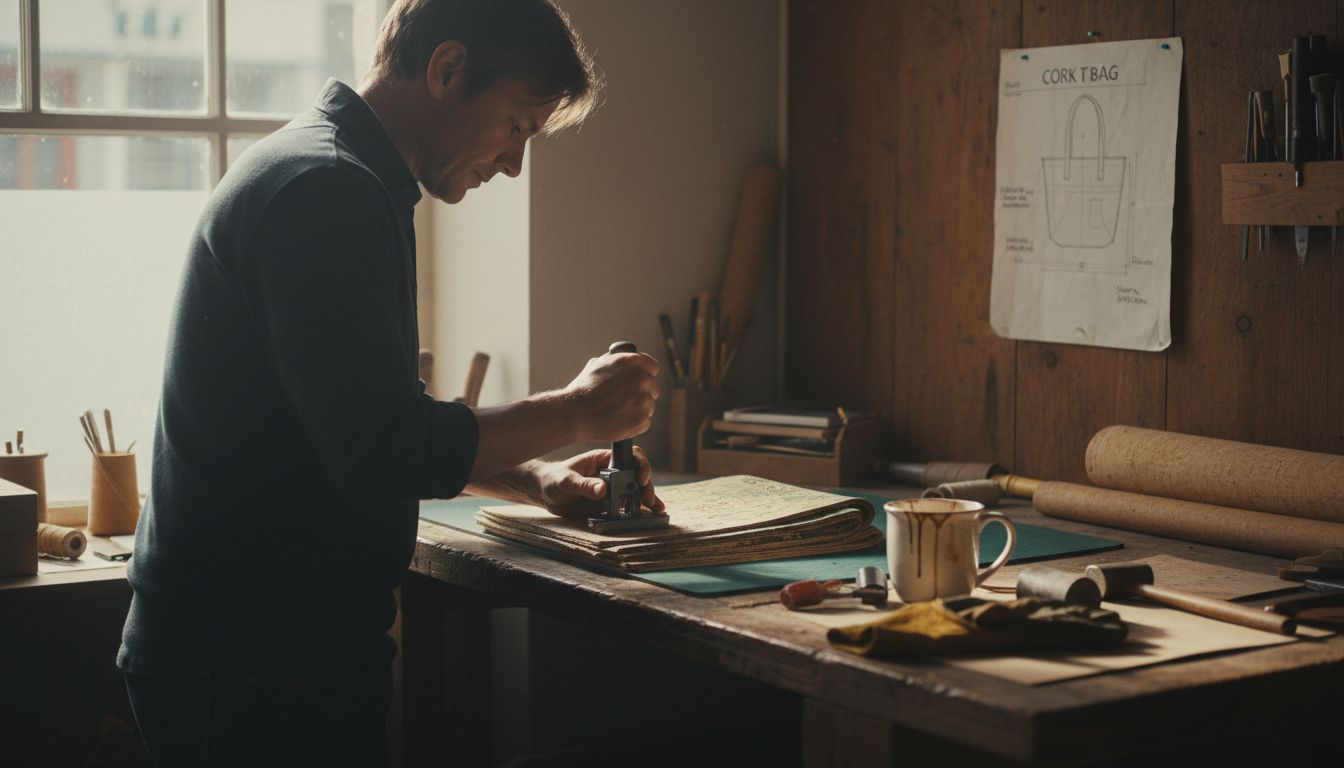 Artisan shaping a cork handbag
