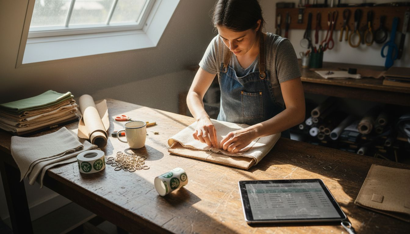 Artisan handcrafting a plant-based handbag