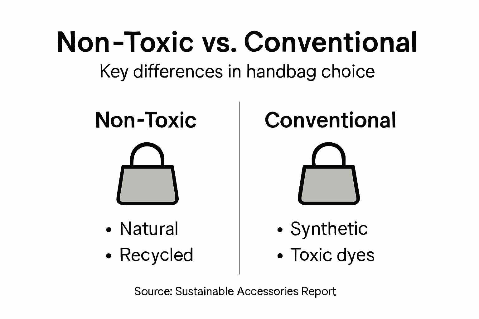 Infographic comparing non-toxic and conventional handbags