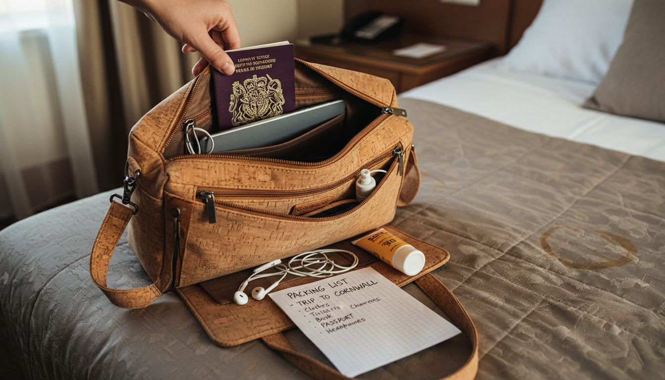 Cork bag interior showing organized sections