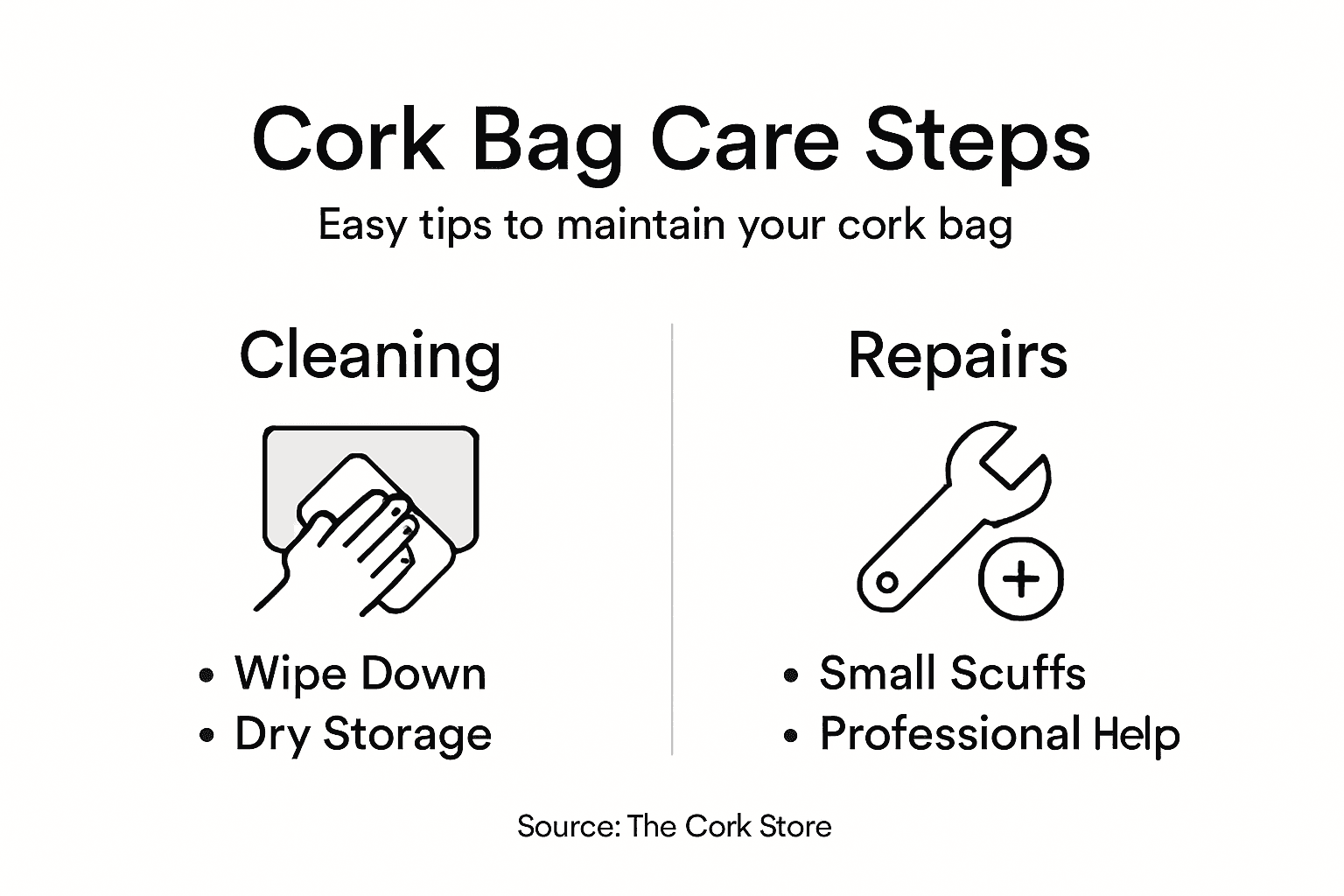 Infographic with care tips for cork bags
