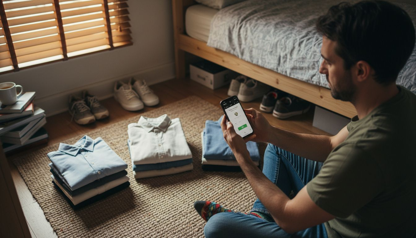 Man photographing wardrobe for digital inventory