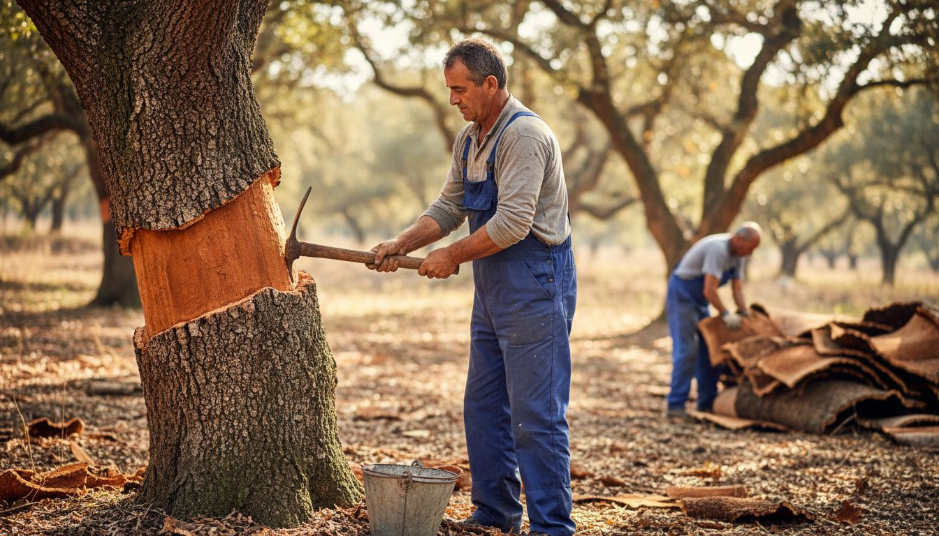 Cork oak harvesting for eco accessories
