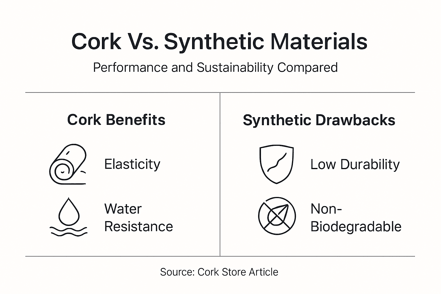 Infographic comparing cork and synthetic materials