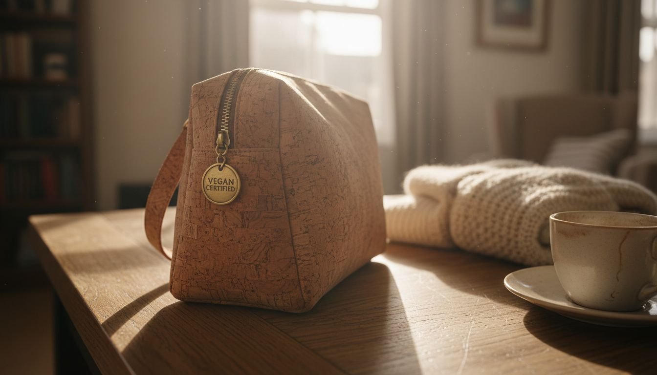 Close-up cork handbag natural grain texture