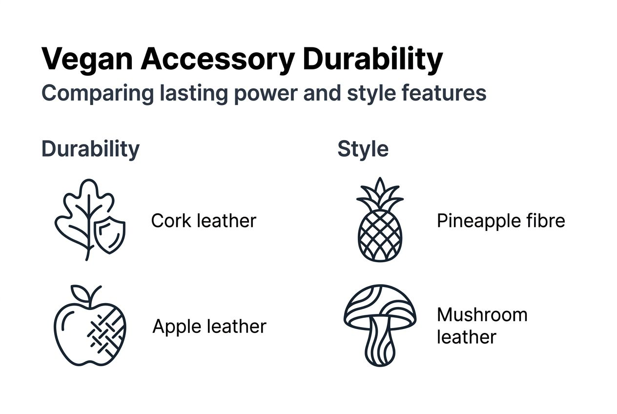 Infographic comparing vegan accessory durability and style