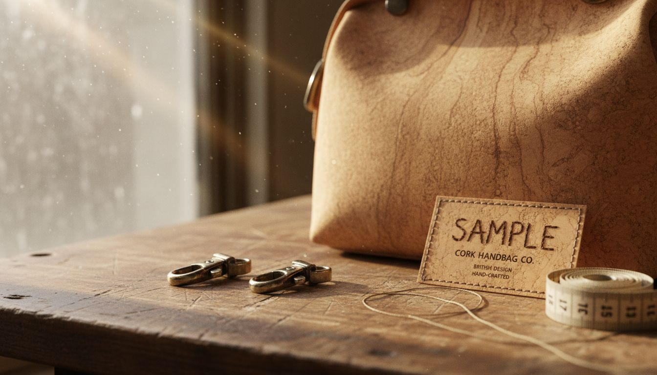 Close-up detail of cork handbag construction