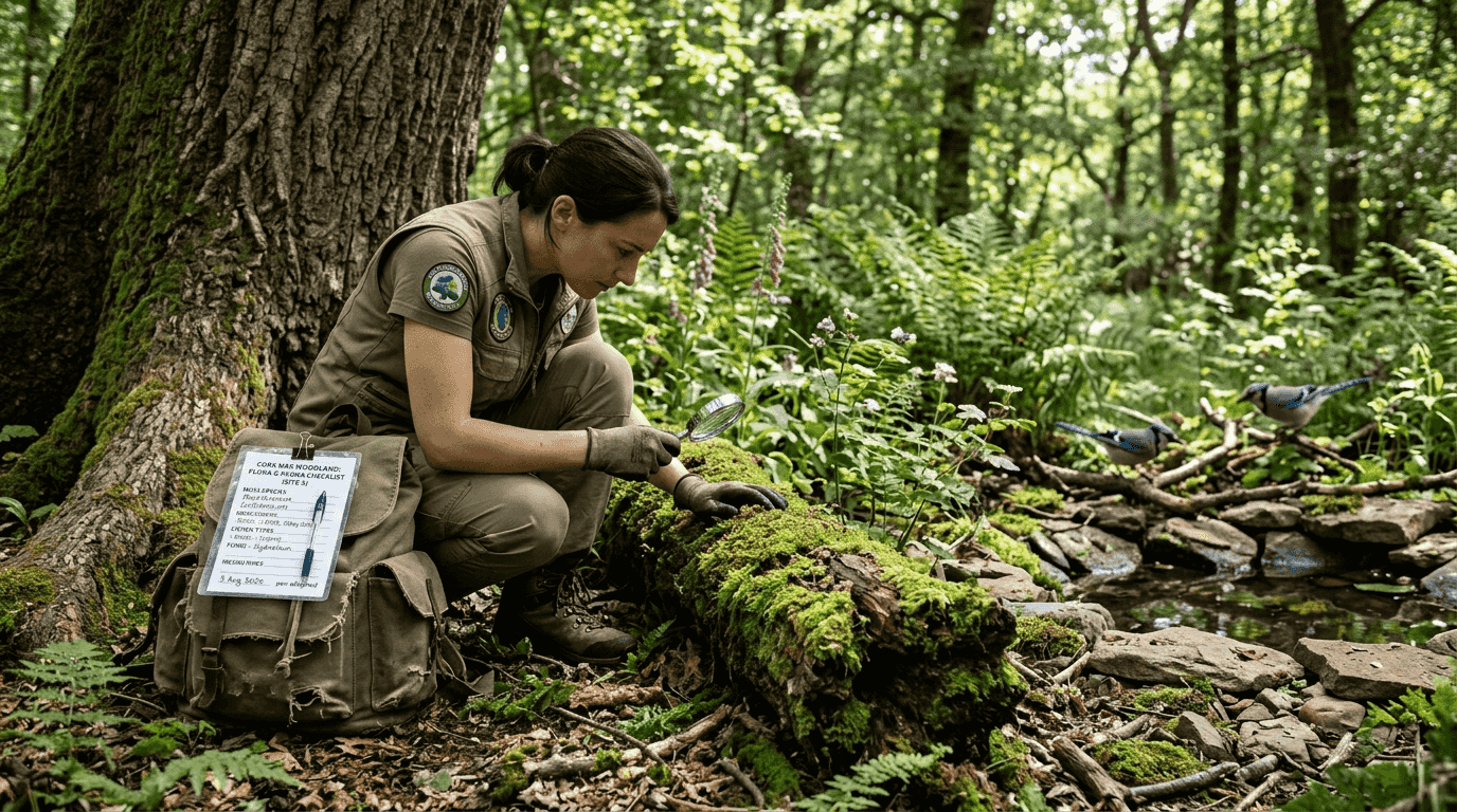 Biologist catalogs species in cork oak forest