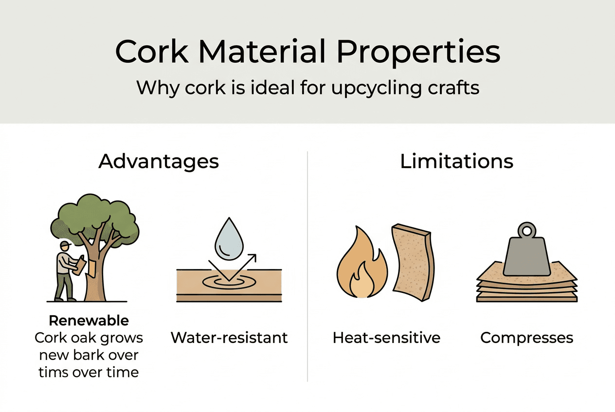 Infographic showing cork material pros and cons
