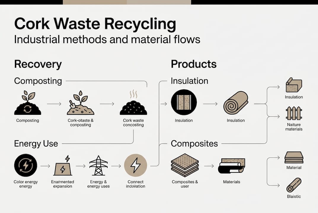 Infographic overview of cork waste recycling methods
