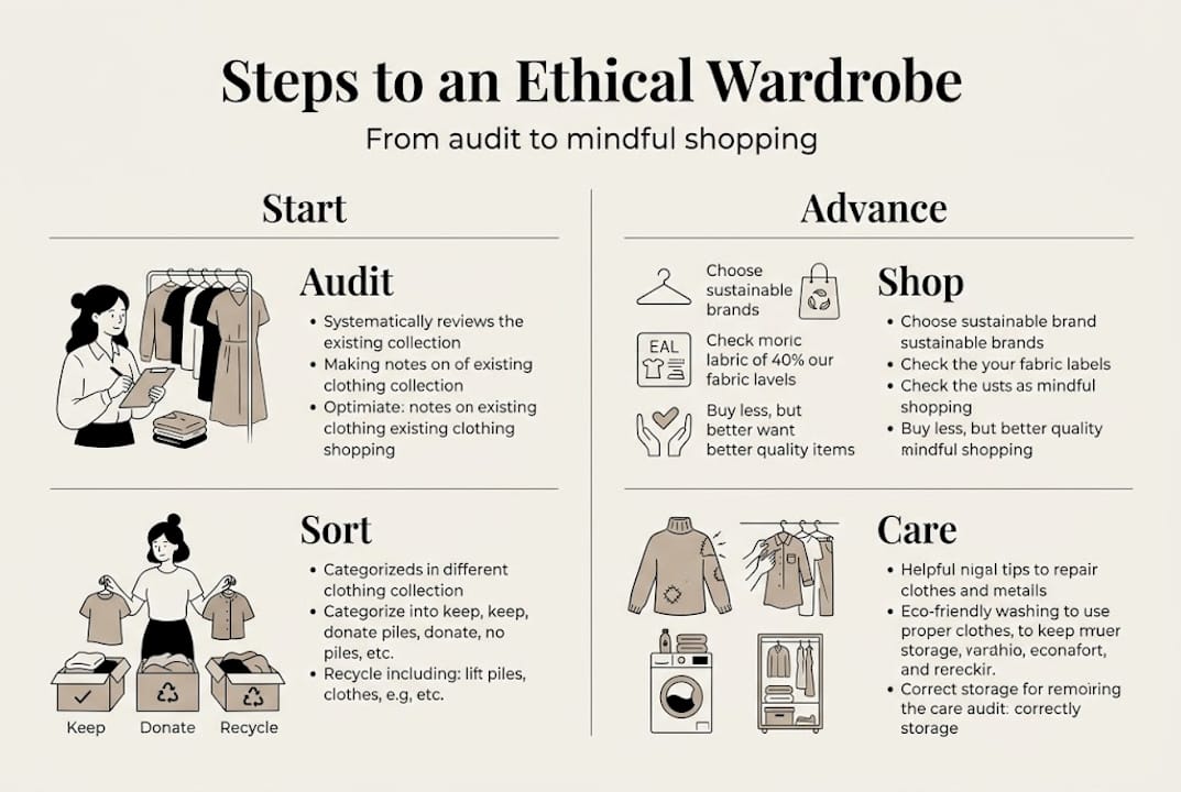 Infographic showing ethical wardrobe steps