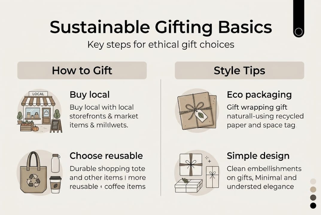 Infographic on steps and tips for sustainable gifting