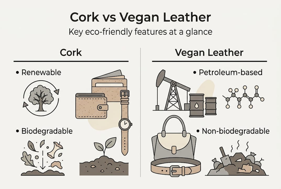 Infographic comparing cork and vegan leather features