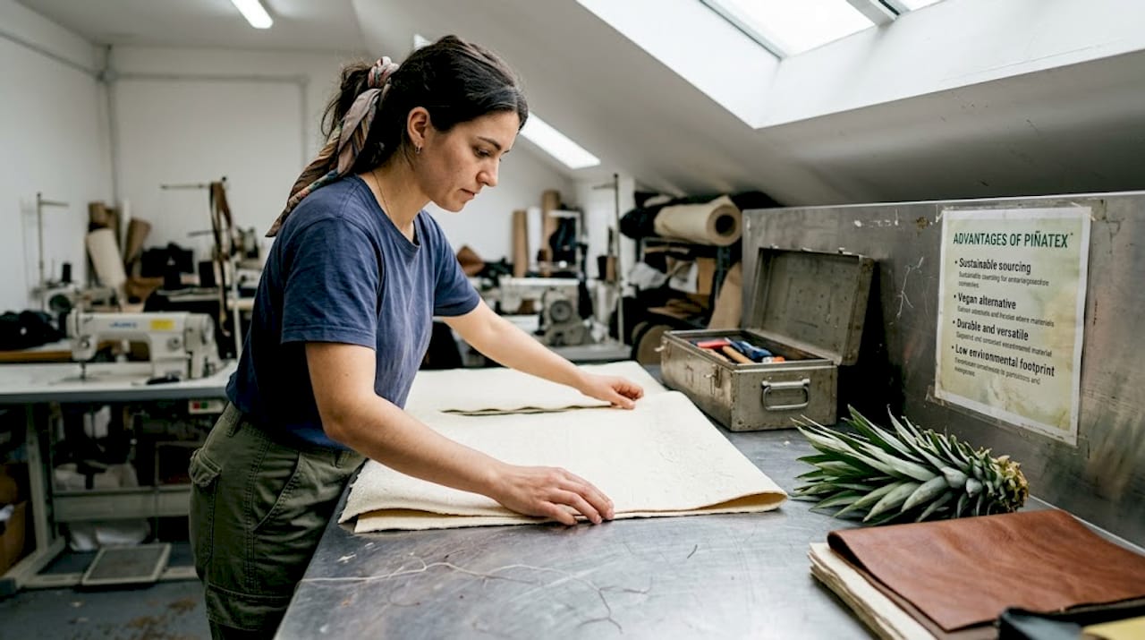 Worker sorting pineapple fiber vegan leather