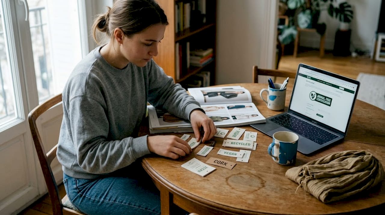 Buyer sorting vegan material samples