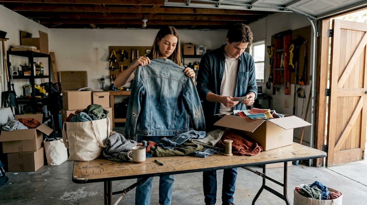 People sorting clothes for upcycling