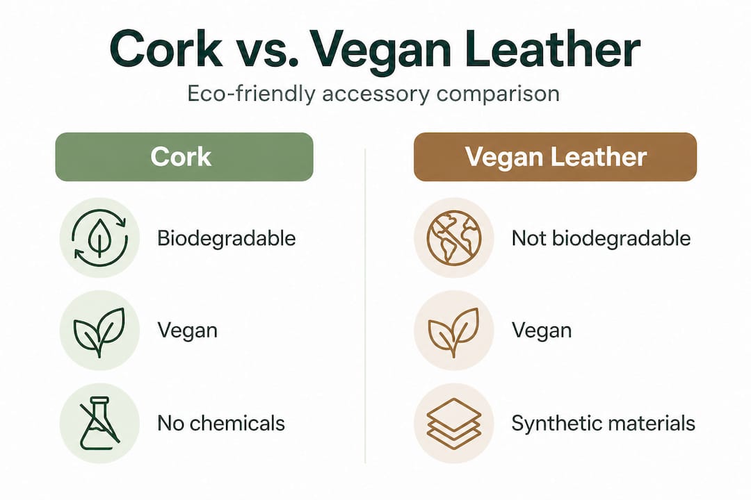 Infographic comparing cork versus vegan leather features