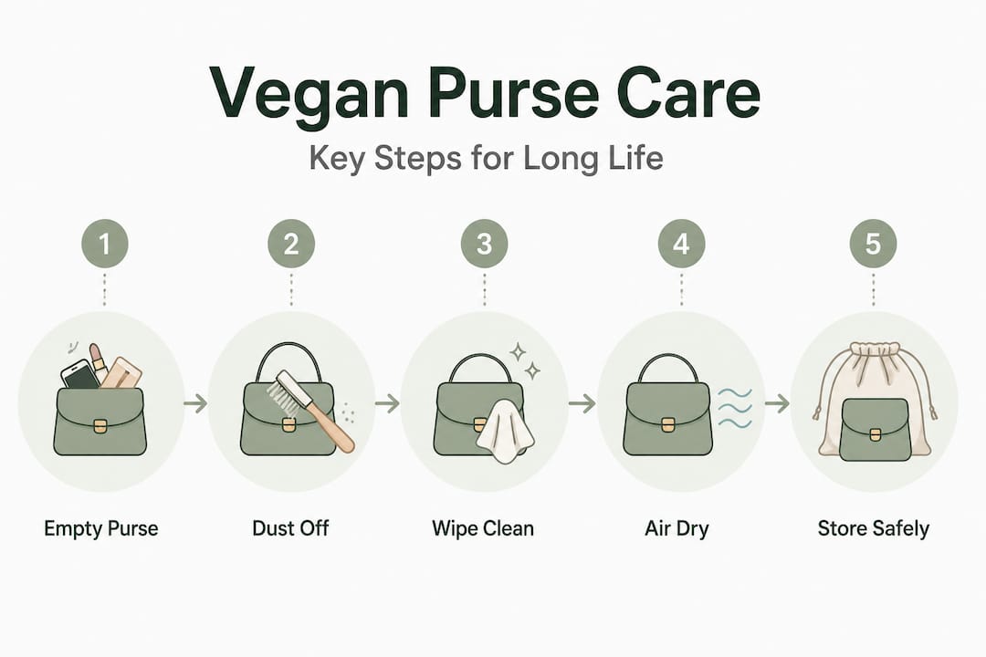 Infographic showing vegan purse care steps