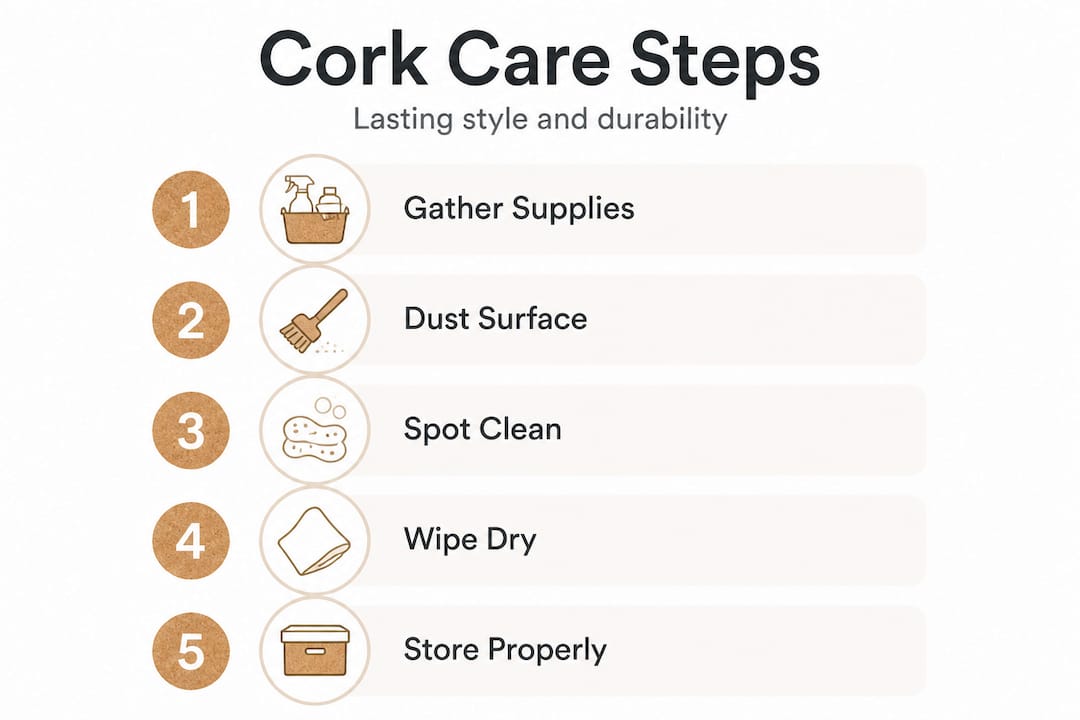 Infographic with five steps for cork accessory care