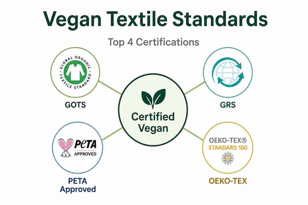 Infographic showing key vegan textile certifications