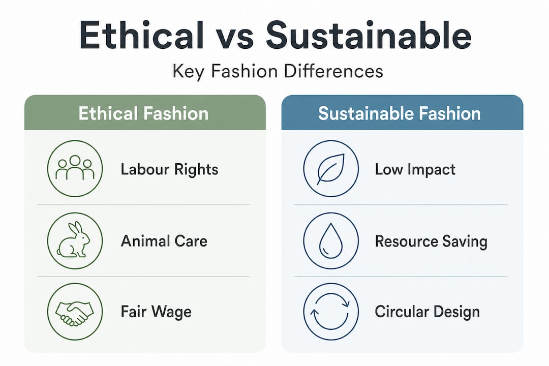 Infographic comparing ethical and sustainable fashion