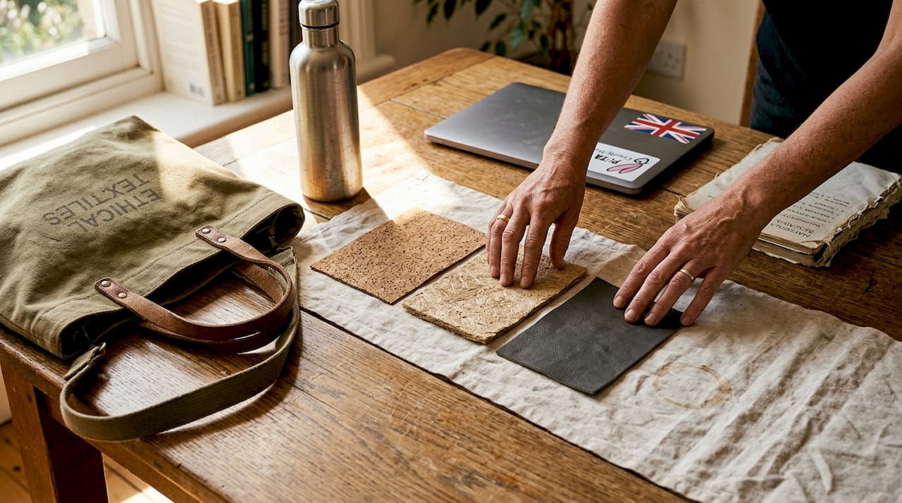 Hands displaying cruelty-free leather alternatives