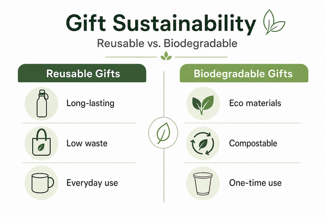 Infographic comparing reusable and biodegradable gifts