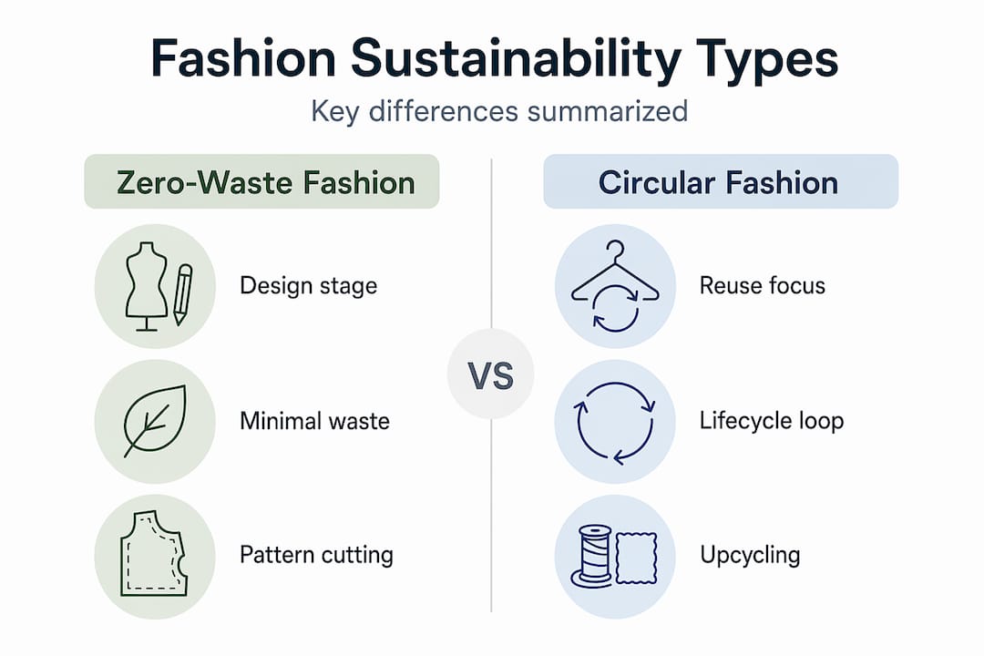 Infographic comparing zero-waste and circular fashion
