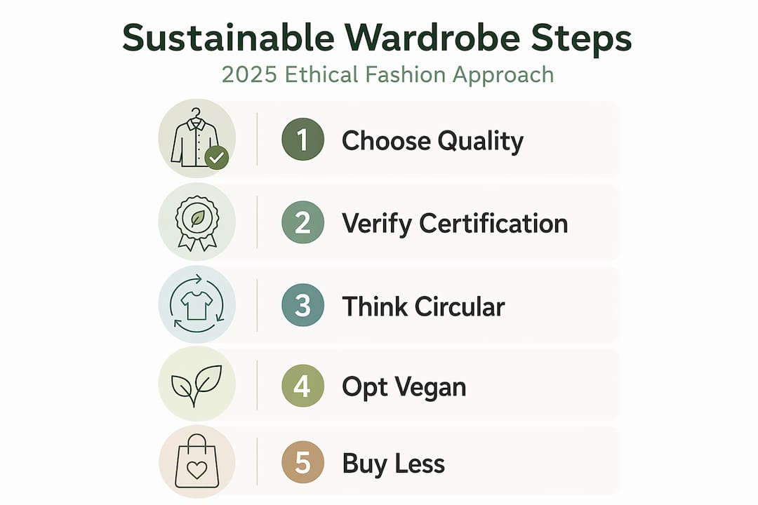 Vertical infographic showing sustainable wardrobe steps