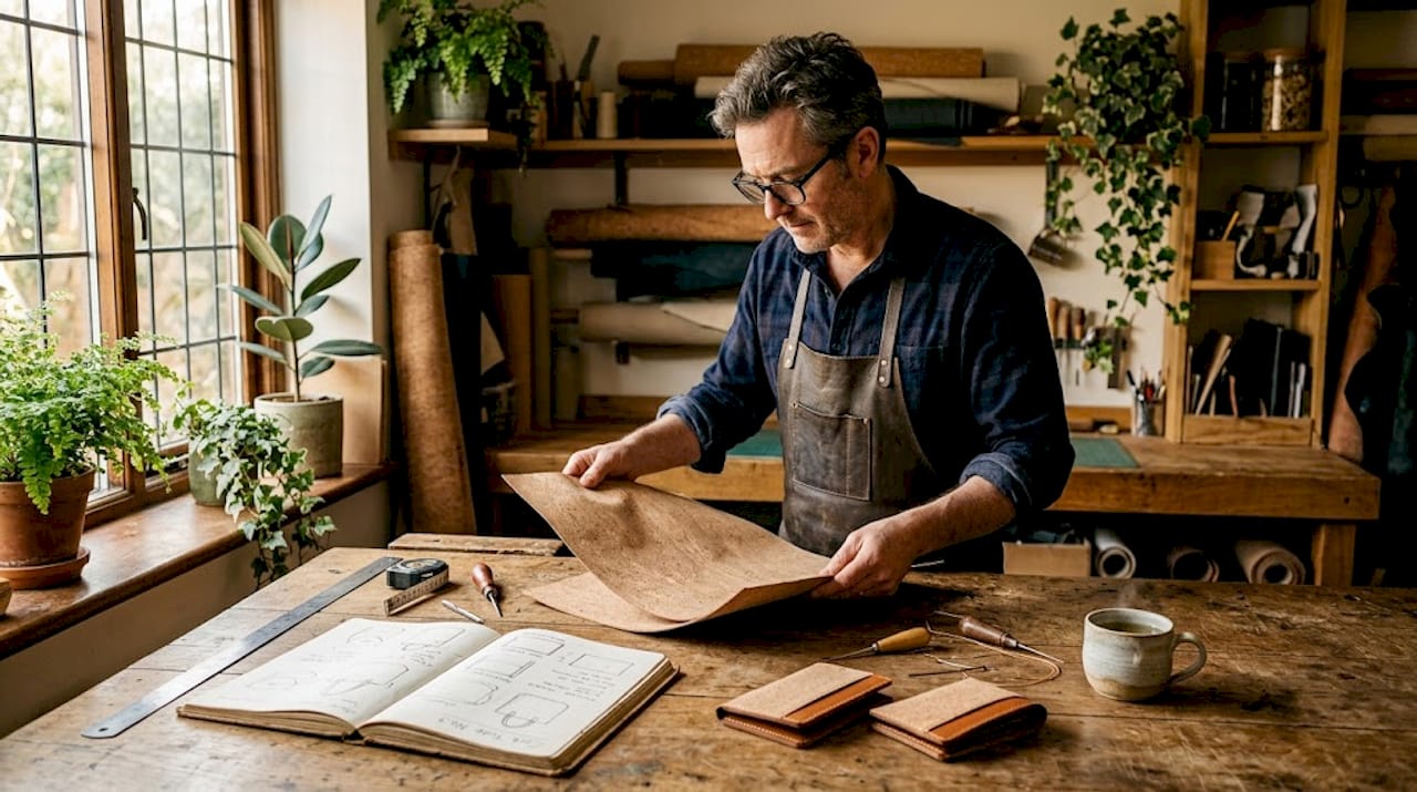 Craftsman assesses cork accessory materials