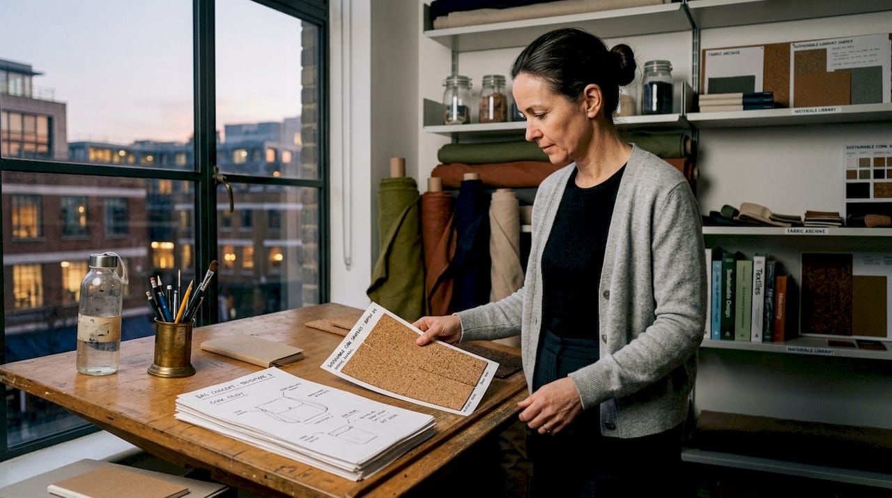 Designer reviewing sustainable cork materials