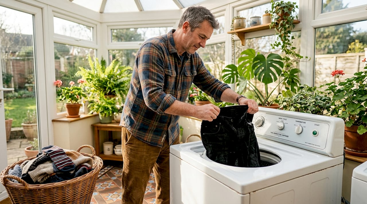 Man preparing clothes with sustainable laundry habits