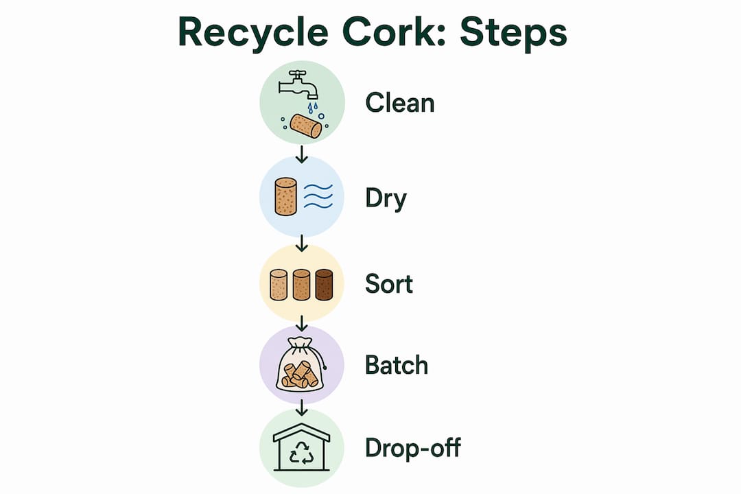 Infographic showing step-by-step cork recycling preparation process