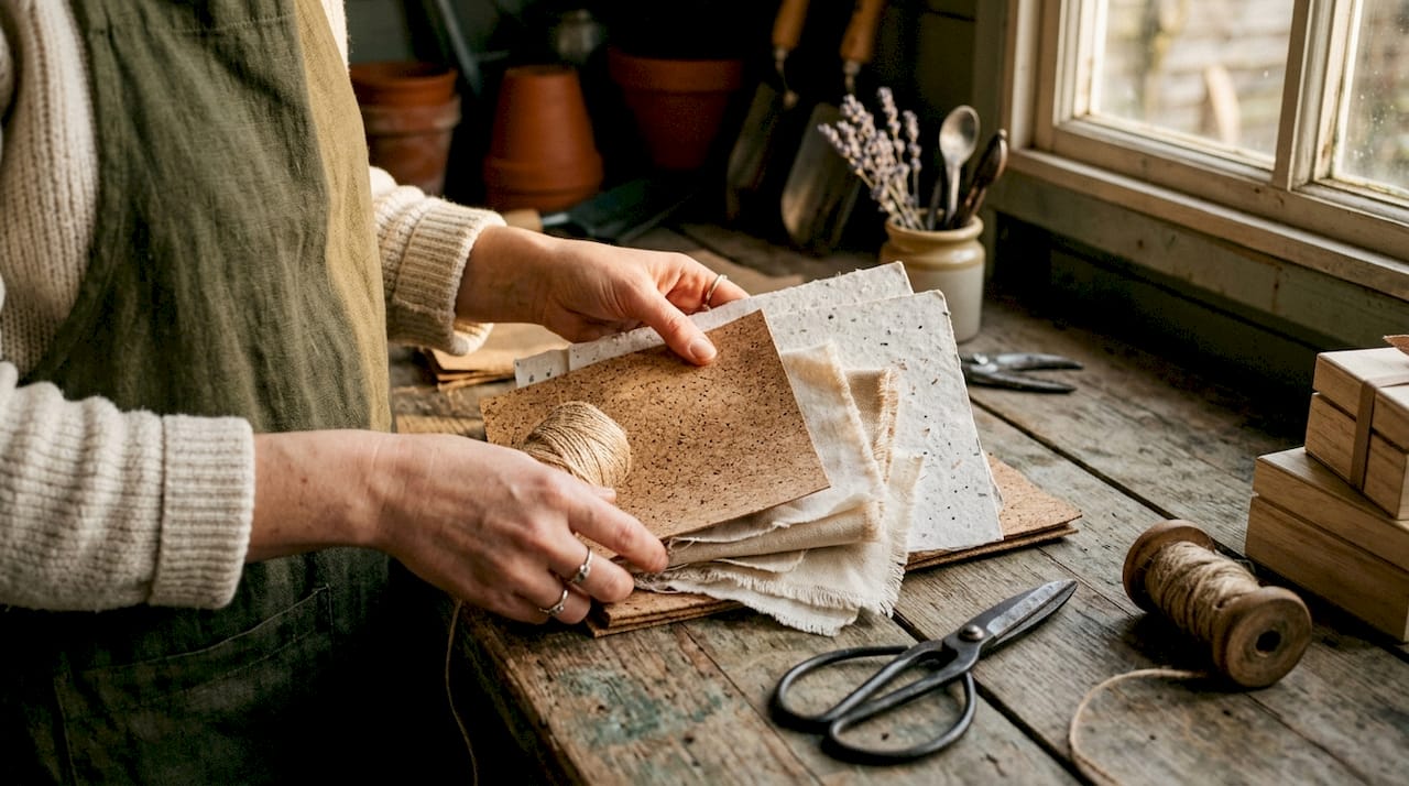 Hands holding eco-friendly gift materials