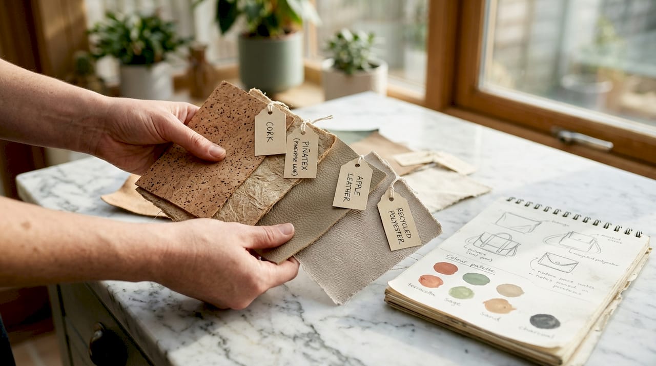 Close-up of vegan accessory material samples