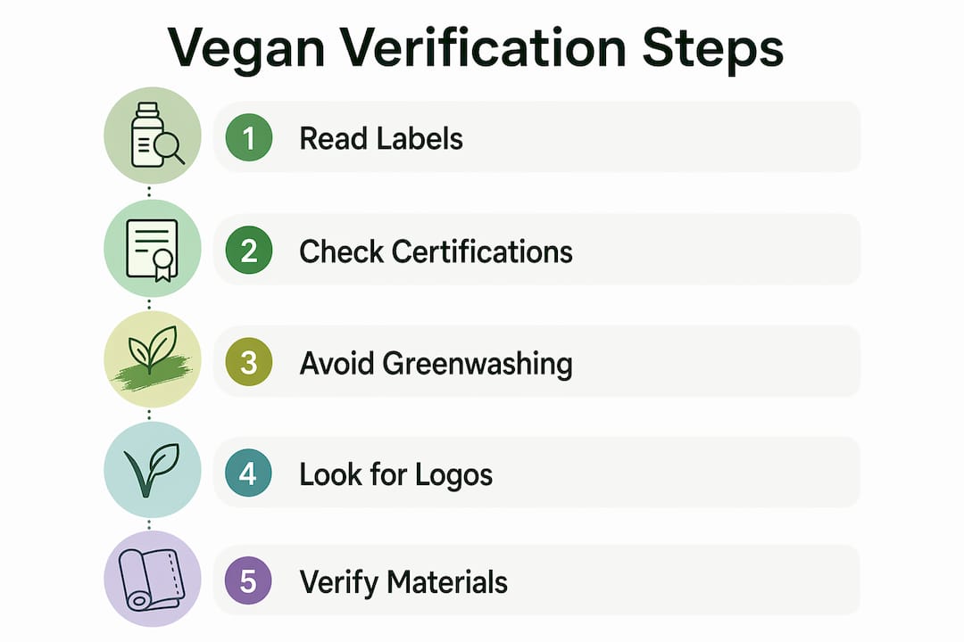 Infographic illustrating steps to verify vegan accessory authenticity