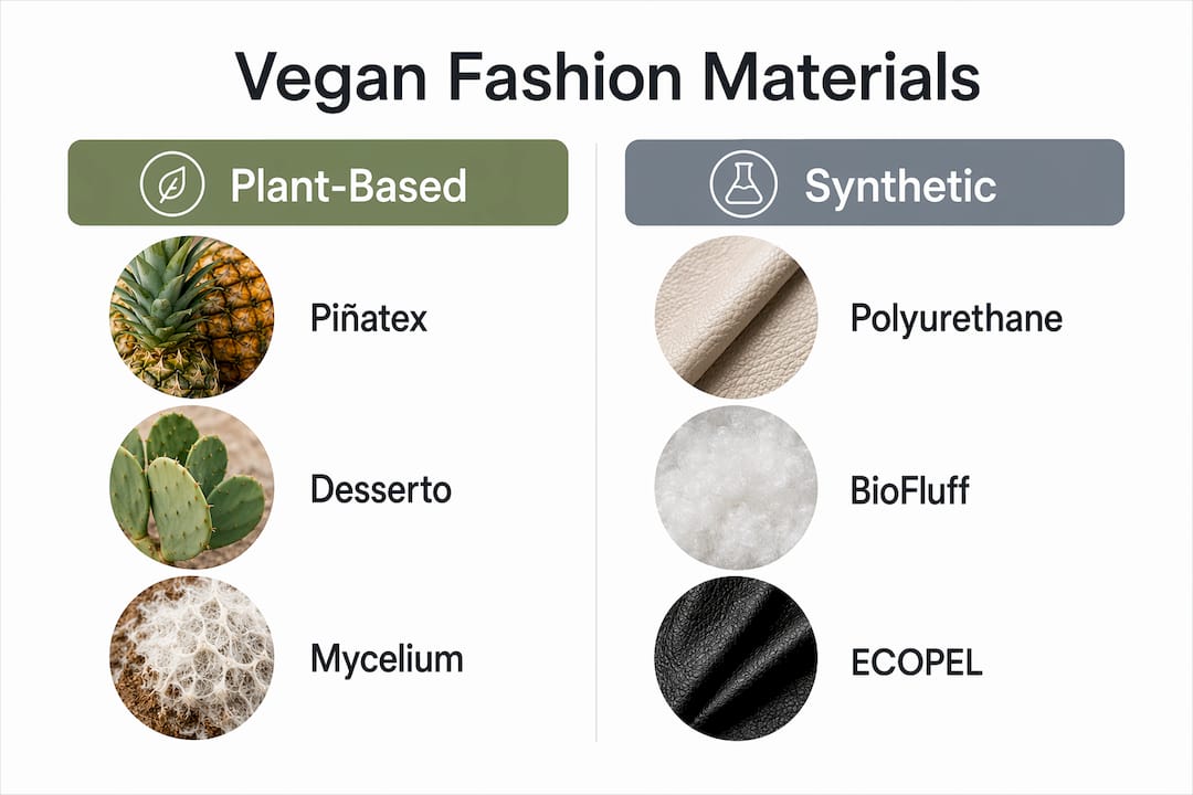 Infographic comparing plant-based and synthetic vegan materials