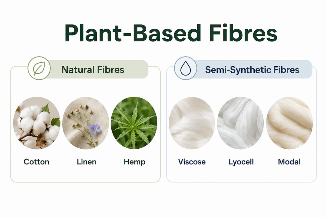 Infographic comparing natural and semi-synthetic plant-based fibres