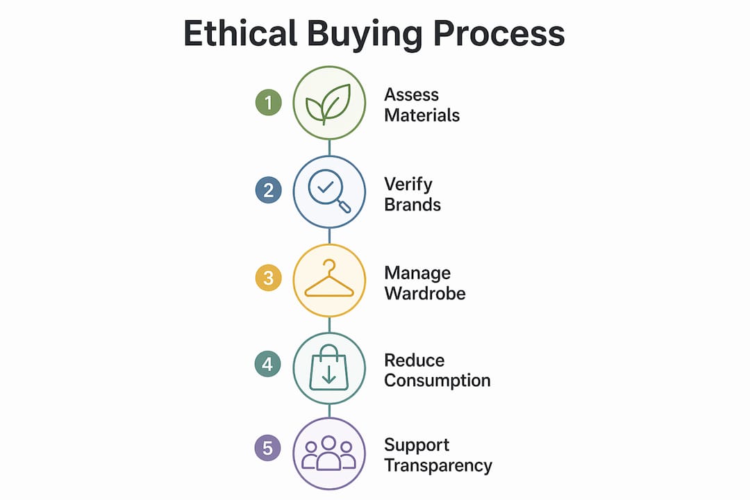 Infographic illustrating ethical fashion buying steps