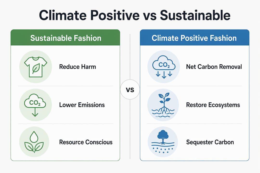 Infographic comparing climate positive and sustainable fashion