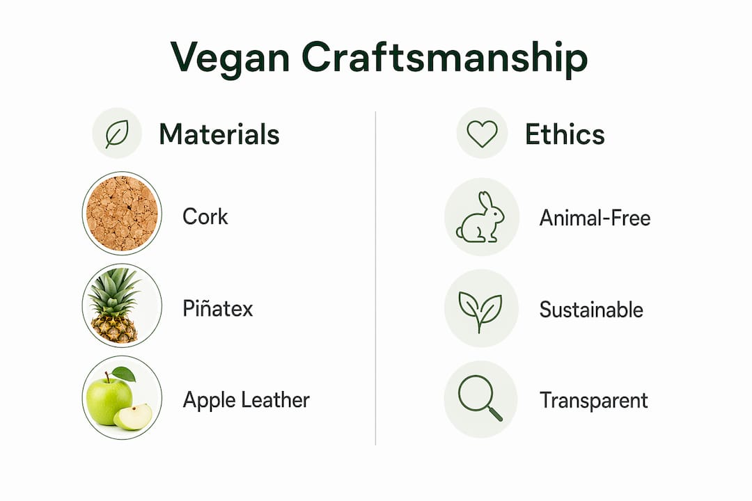 Infographic comparing vegan materials and ethics